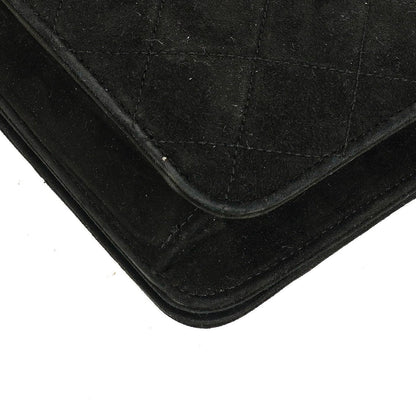 Chanel Classic Full Flap Bag aus schwarzem gestepptem Wildleder
