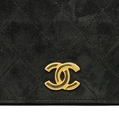 Chanel Classic Full Flap Bag aus schwarzem gestepptem Wildleder