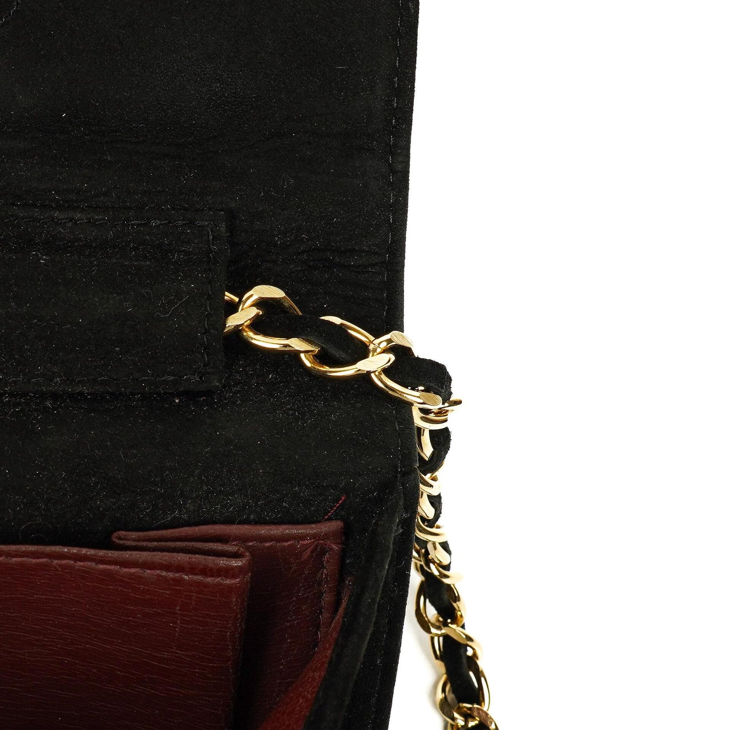 Chanel Classic Full Flap Bag aus schwarzem gestepptem Wildleder