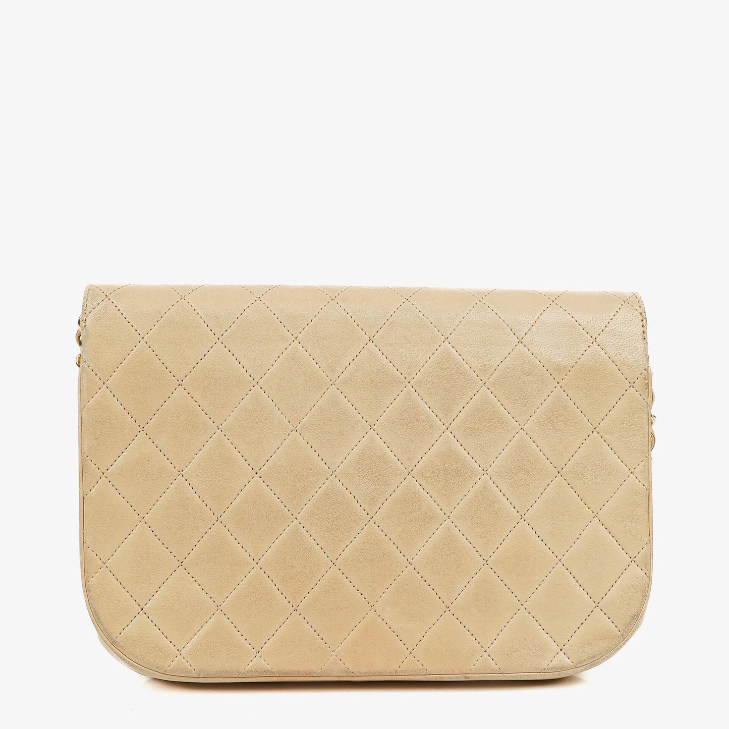 Chanel Classic Halbmond Double Flap Tasche aus beigem gestepptem Lammleder mit 24K vergoldeten Beschlägen