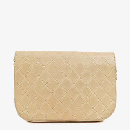 Chanel Classic Halbmond Double Flap Tasche aus beigem gestepptem Lammleder mit 24K vergoldeten Beschlägen