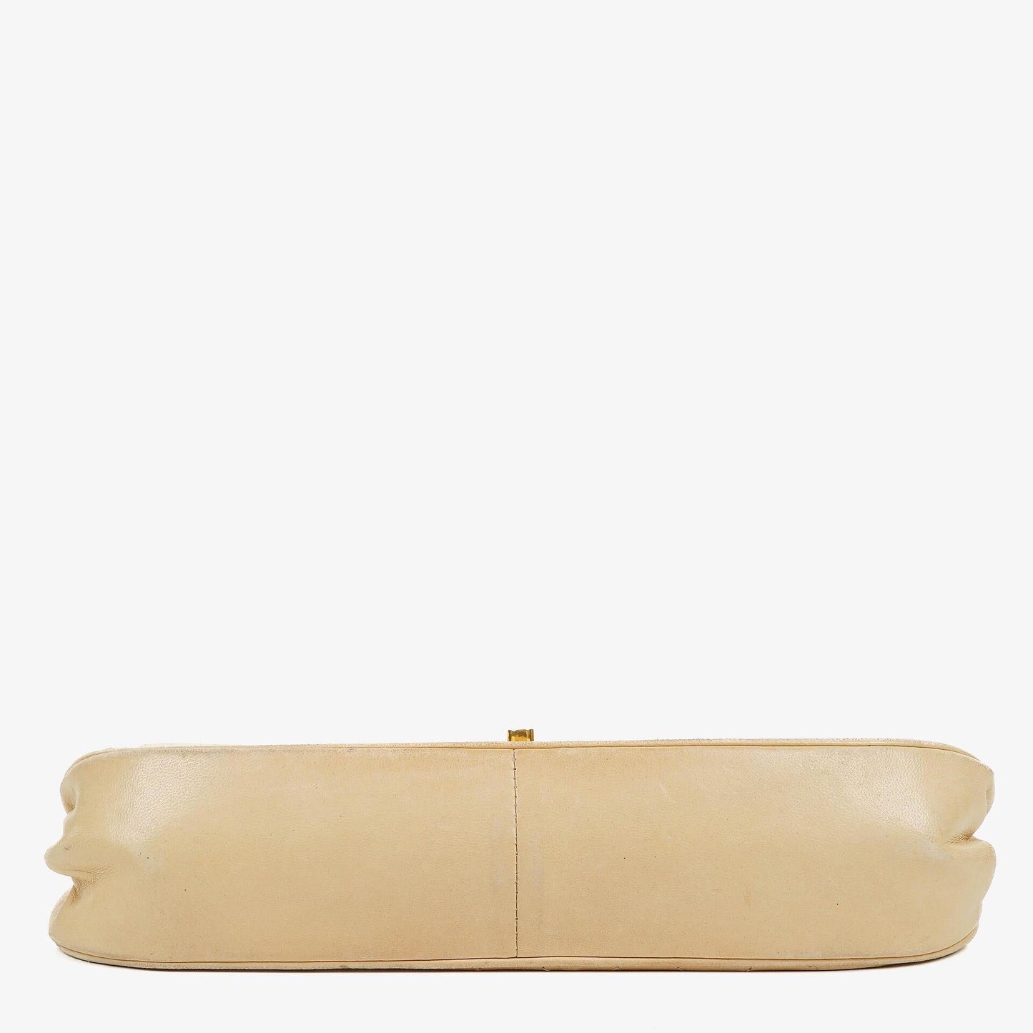 Chanel Classic Halbmond Double Flap Tasche aus beigem gestepptem Lammleder mit 24K vergoldeten Beschlägen