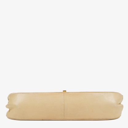 Chanel Classic Halbmond Double Flap Tasche aus beigem gestepptem Lammleder mit 24K vergoldeten Beschlägen