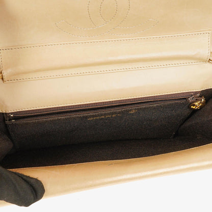 Chanel Classic Halbmond Double Flap Tasche aus beigem gestepptem Lammleder mit 24K vergoldeten Beschlägen