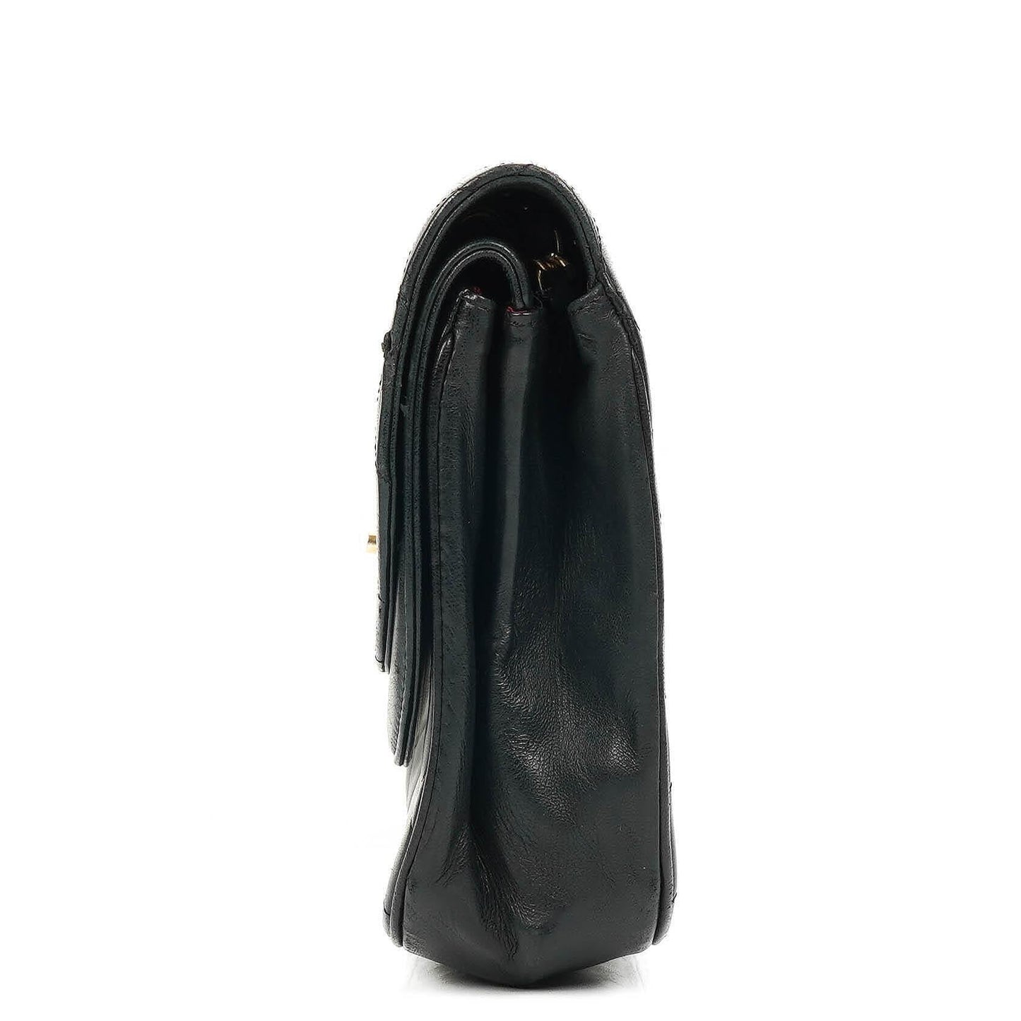 Chanel Classic Half Moon Double Flap Tasche aus schwarzem gestepptem Lammleder mit 24K vergoldeter Hardware