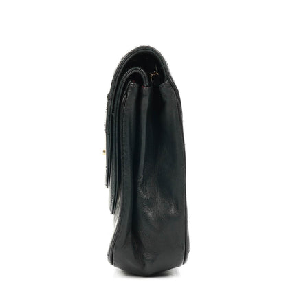 Chanel Classic Half Moon Double Flap Tasche aus schwarzem gestepptem Lammleder mit 24K vergoldeter Hardware