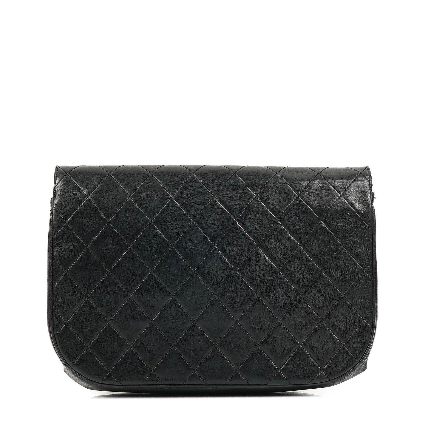Chanel Classic Half Moon Double Flap Tasche aus schwarzem gestepptem Lammleder mit 24K vergoldeter Hardware