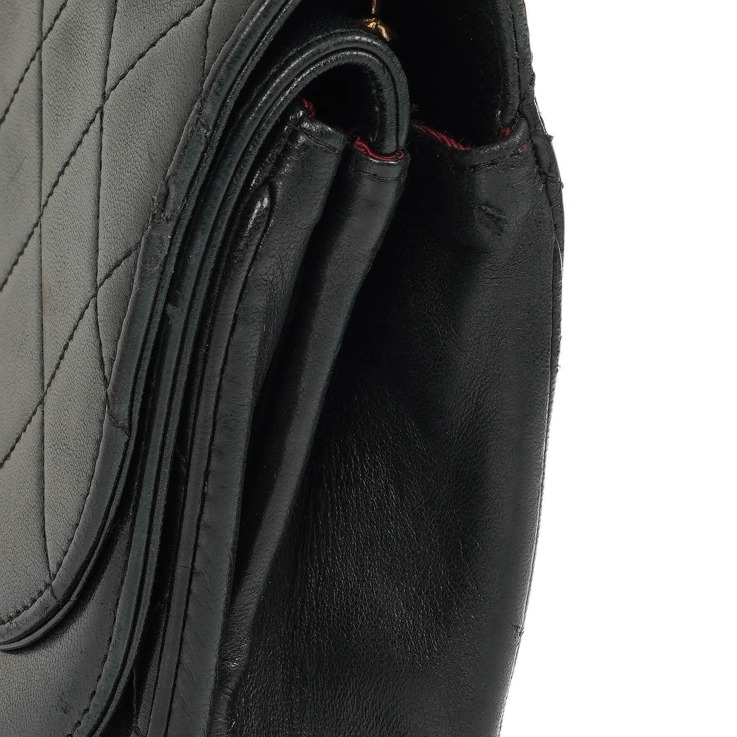 Chanel Classic Half Moon Double Flap Tasche aus schwarzem gestepptem Lammleder mit 24K vergoldeter Hardware