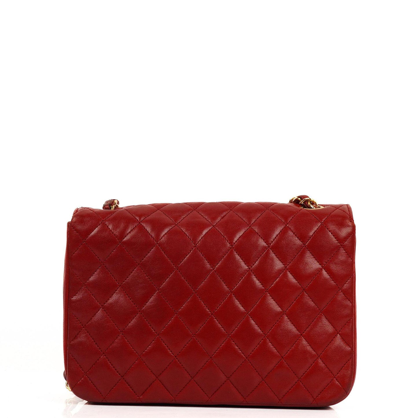 Chanel Klassische Halbmond Einzelklappen Tasche Rote gesteppte Lammleder mit 24K vergoldeten Beschlägen Gut