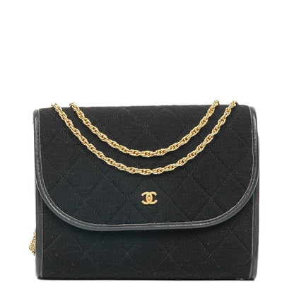 Chanel Classic Jursey Single Flap Tasche Geldbörse mit Kette mit 24K vergoldeter Hardware