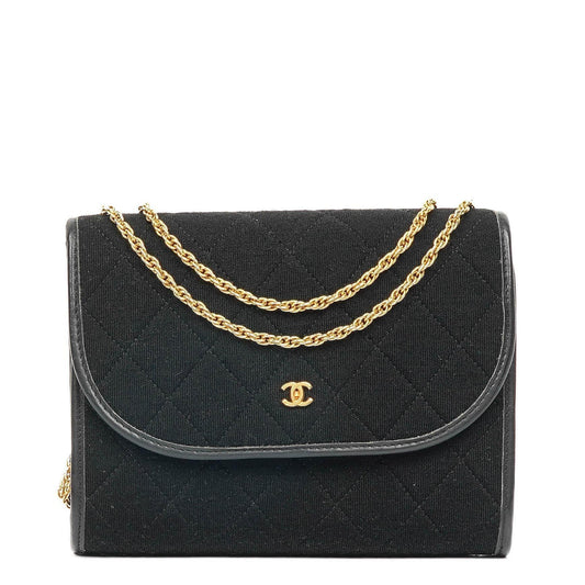 Chanel Classic Jursey Single Flap Tasche Geldbörse mit Kette mit 24K vergoldeter Hardware