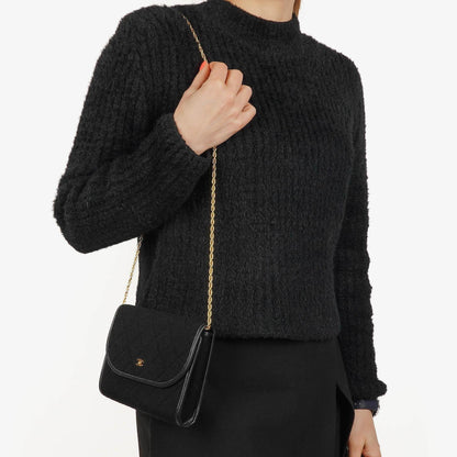 Chanel Classic Jursey Single Flap Tasche Geldbörse mit Kette mit 24K vergoldeter Hardware