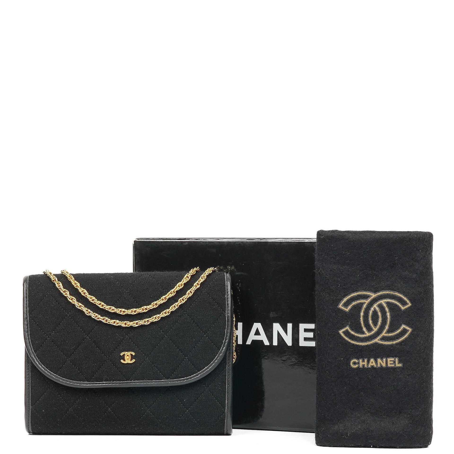Chanel Classic Jursey Single Flap Tasche Geldbörse mit Kette mit 24K vergoldeter Hardware