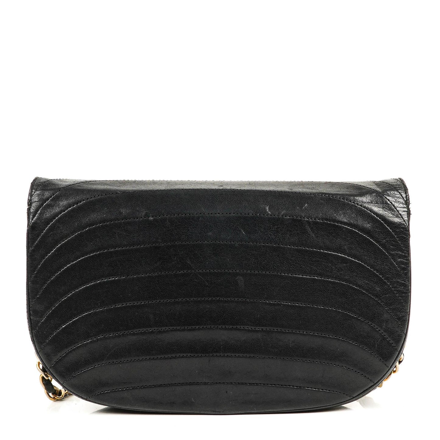Chanel Classic Half Moon Klappentasche aus schwarzem Lammleder mit 24K vergoldeter Hardware