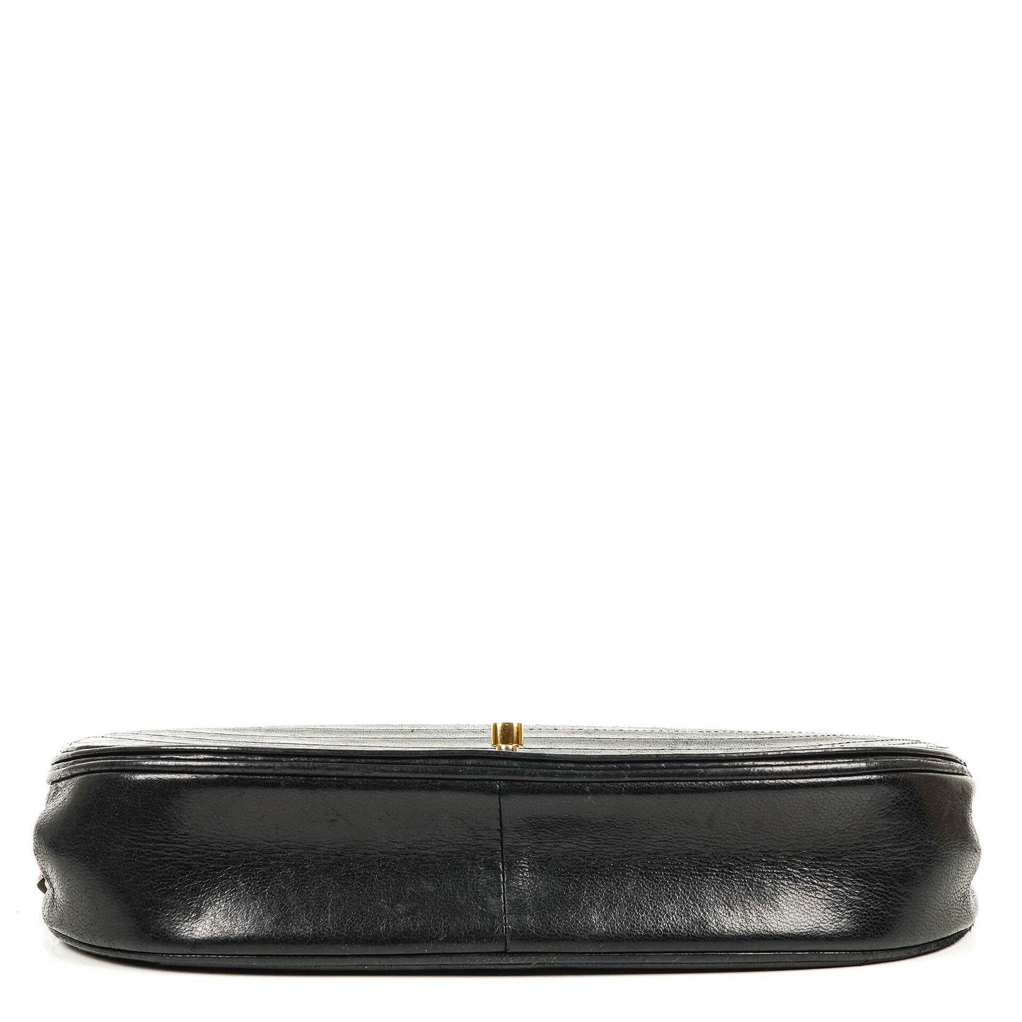 Chanel Classic Half Moon Klappentasche aus schwarzem Lammleder mit 24K vergoldeter Hardware