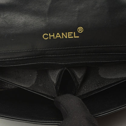 Chanel Klassische Maxi Logo Vollklappen Tasche Schwarze Gequiltete Lackleder Mit 24K Goldbeschichtetem Zubehör