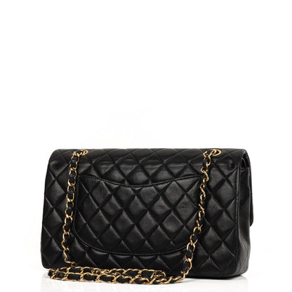 Chanel Classic Medium Double Flap Bag Schwarzes Gequiltetes Lammleder 24K Goldbeschläge