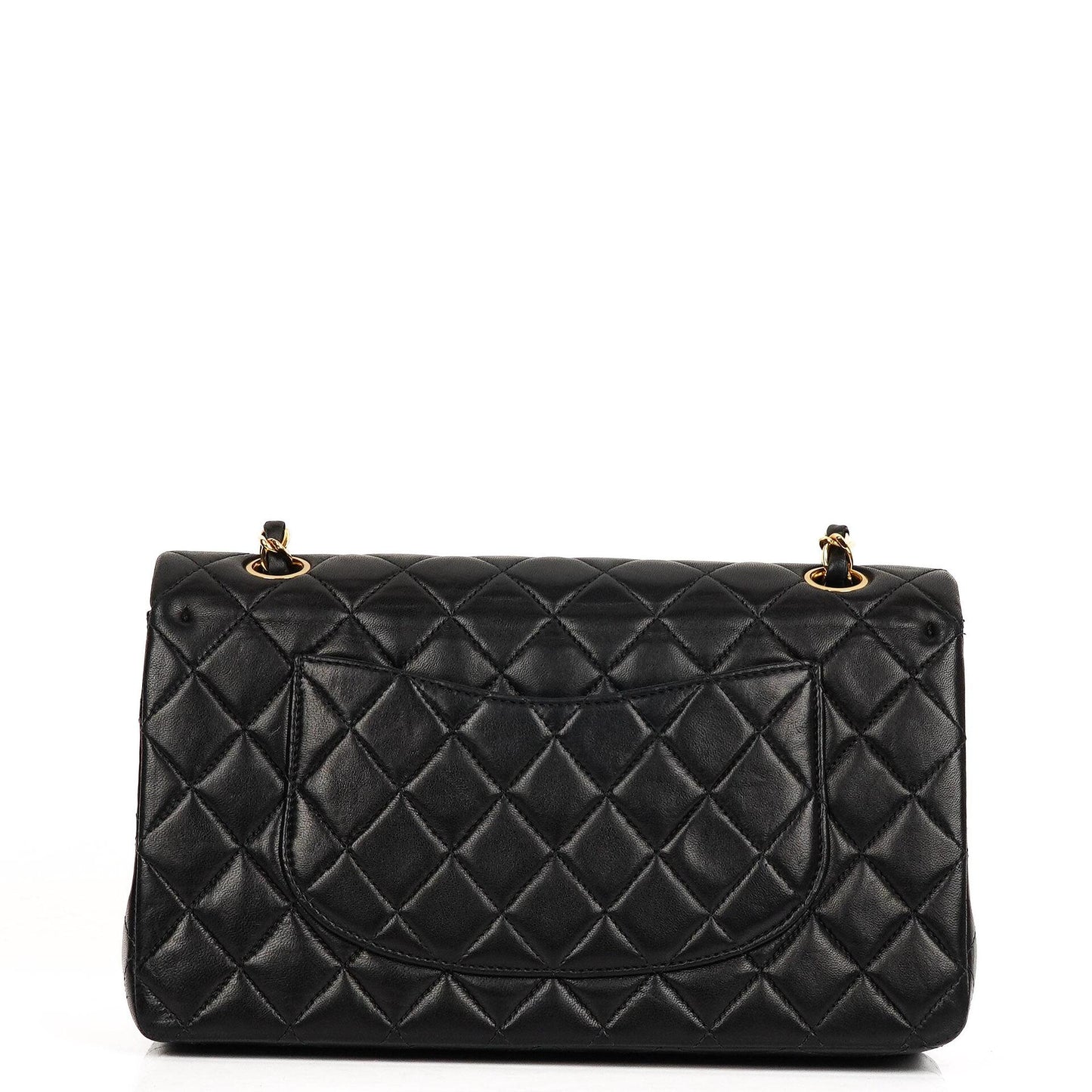 Chanel Classic Medium Double Flap Bag Schwarzes Gequiltetes Lammleder 24K Goldbeschläge