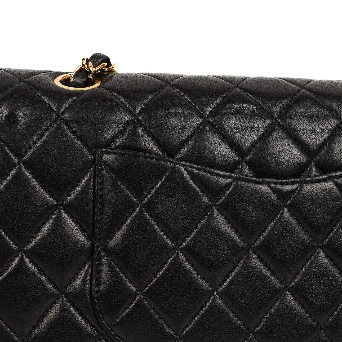 Chanel Classic Medium Double Flap Bag Schwarzes Gequiltetes Lammleder 24K Goldbeschläge
