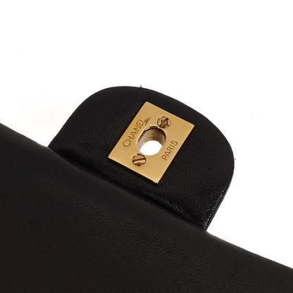 Chanel Classic Medium Double Flap Bag Schwarzes Gequiltetes Lammleder 24K Goldbeschläge