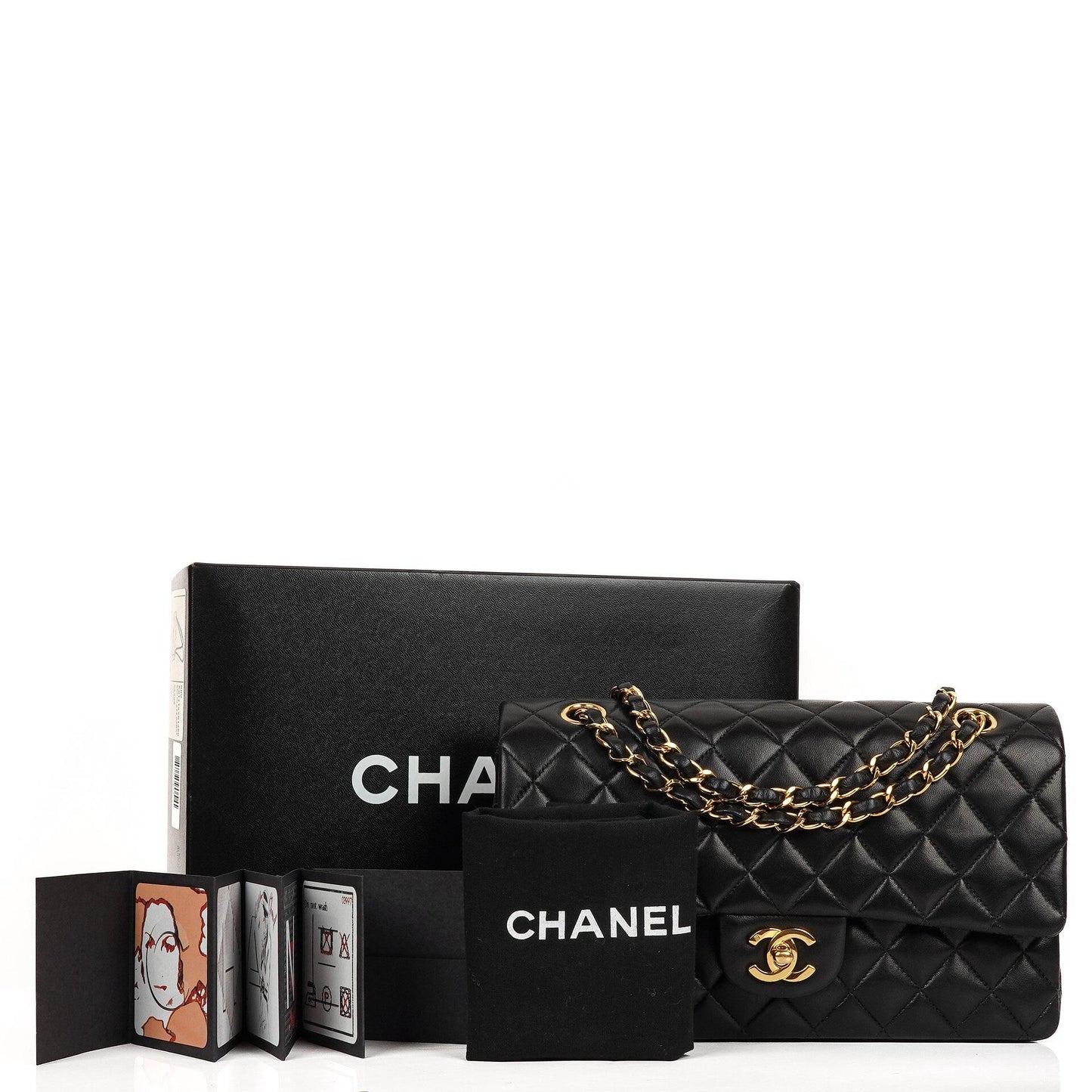 Chanel Classic Medium Double Flap Bag Schwarzes Gequiltetes Lammleder 24K Goldbeschläge