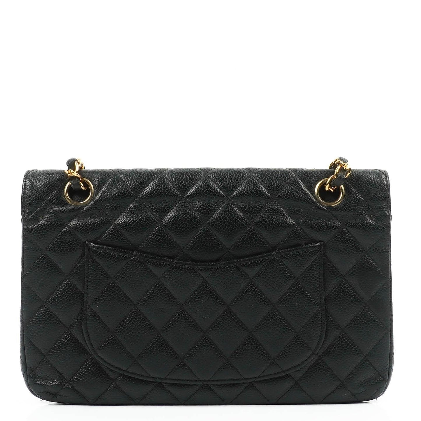 Chanel Classic Medium Double Flap Tasche aus schwarzem gestepptem Caviar-Leder mit 24K vergoldeter Hardware