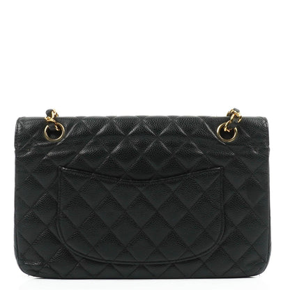 Chanel Classic Medium Double Flap Tasche aus schwarzem gestepptem Caviar-Leder mit 24K vergoldeter Hardware