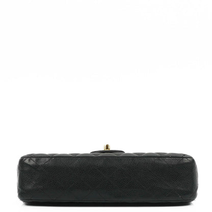 Chanel Classic Medium Double Flap Tasche aus schwarzem gestepptem Caviar-Leder mit 24K vergoldeter Hardware