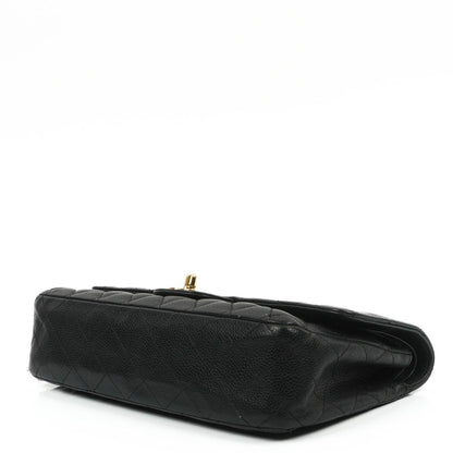 Chanel Classic Medium Double Flap Tasche aus schwarzem gestepptem Caviar-Leder mit 24K vergoldeter Hardware