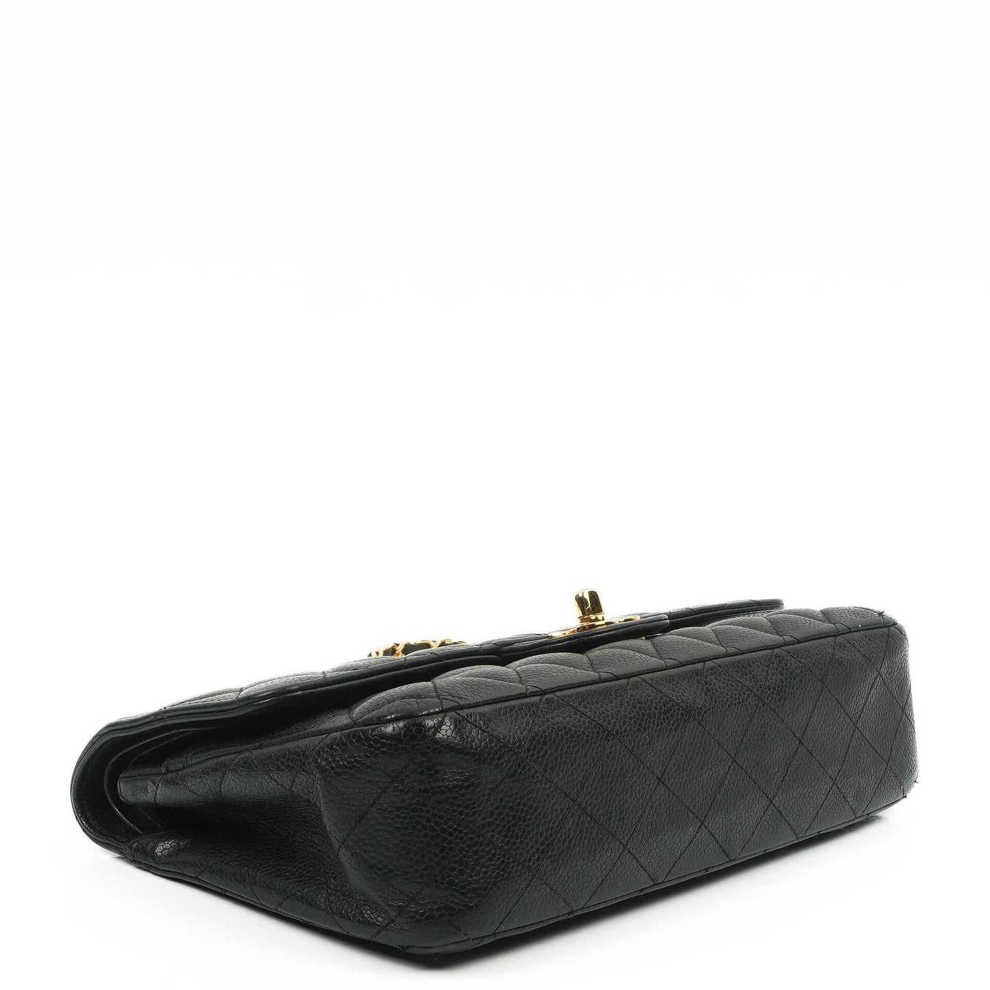 Chanel Classic Medium Double Flap Tasche aus schwarzem gestepptem Caviar-Leder mit 24K vergoldeter Hardware