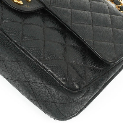 Chanel Classic Medium Double Flap Tasche aus schwarzem gestepptem Caviar-Leder mit 24K vergoldeter Hardware