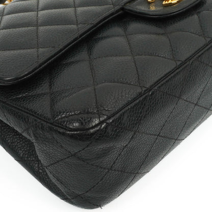 Chanel Classic Medium Double Flap Tasche aus schwarzem gestepptem Caviar-Leder mit 24K vergoldeter Hardware