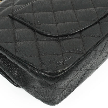 Chanel Classic Medium Double Flap Tasche aus schwarzem gestepptem Caviar-Leder mit 24K vergoldeter Hardware