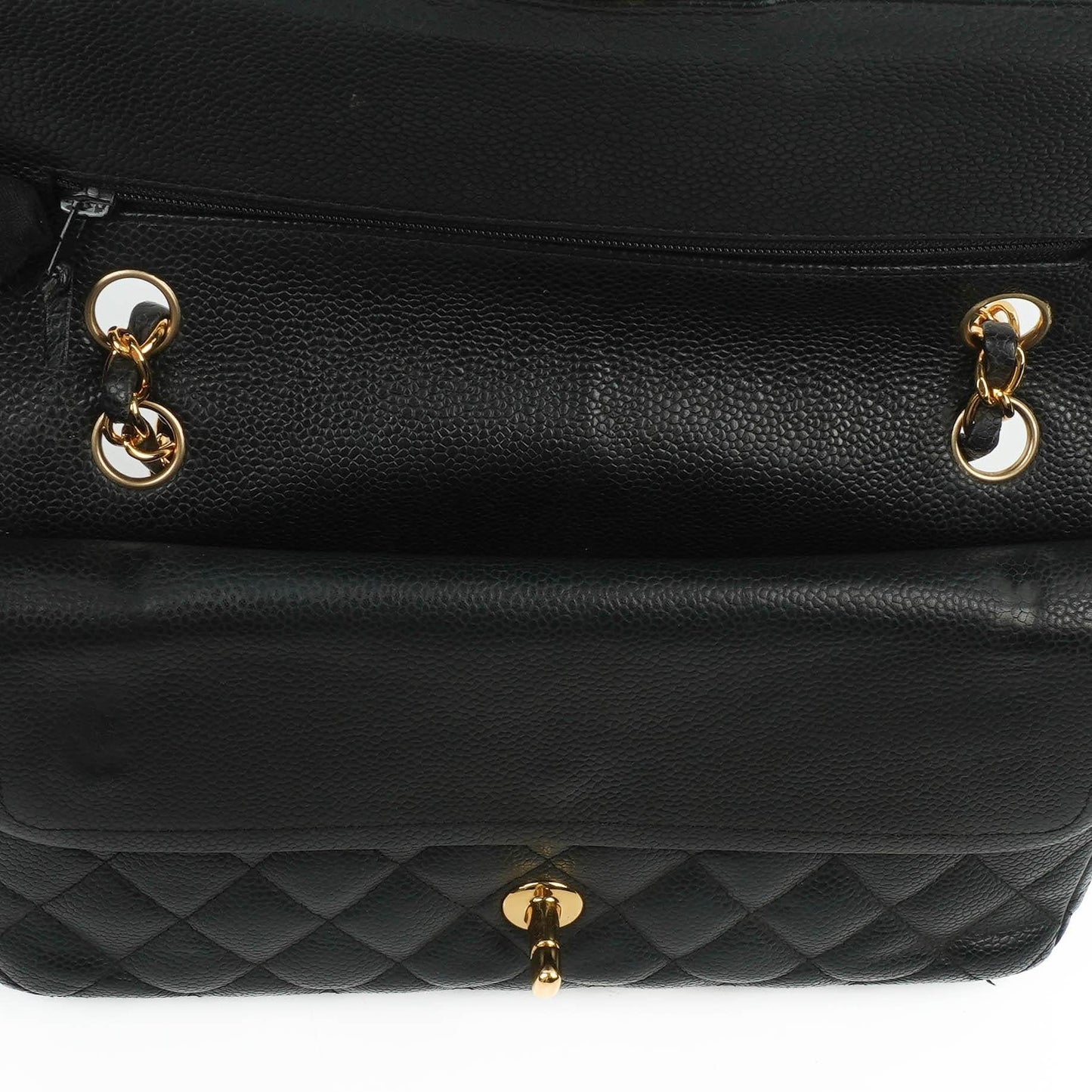 Chanel Classic Medium Double Flap Tasche aus schwarzem gestepptem Caviar-Leder mit 24K vergoldeter Hardware