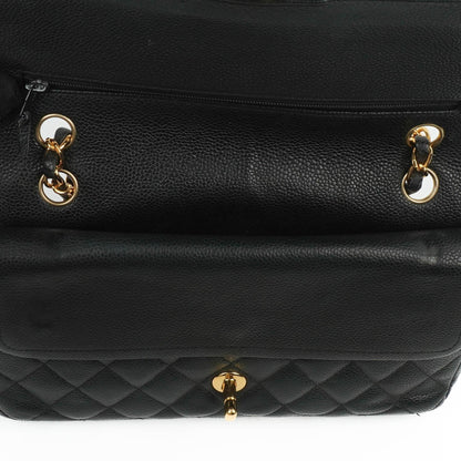 Chanel Classic Medium Double Flap Tasche aus schwarzem gestepptem Caviar-Leder mit 24K vergoldeter Hardware