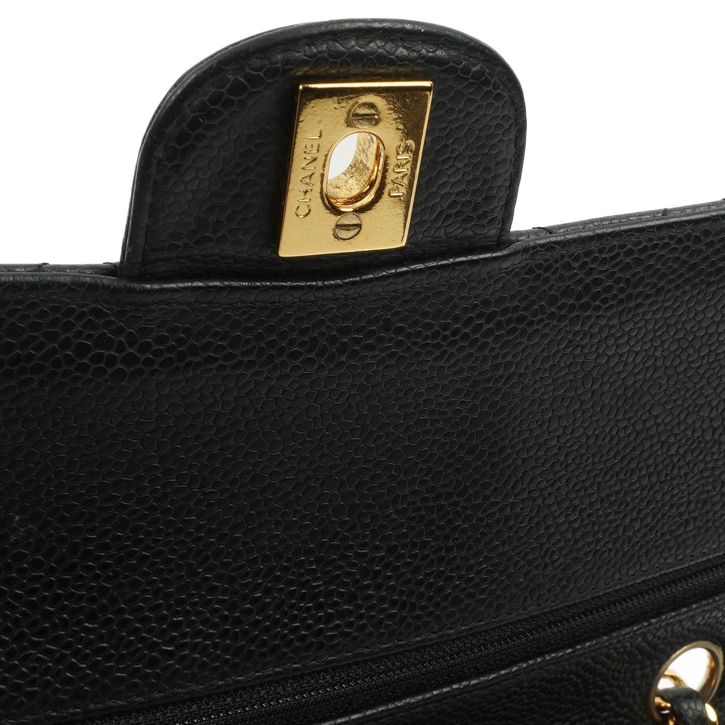Chanel Classic Medium Double Flap Tasche aus schwarzem gestepptem Caviar-Leder mit 24K vergoldeter Hardware