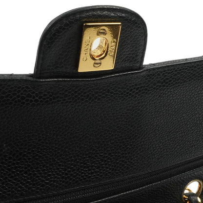Chanel Classic Medium Double Flap Tasche aus schwarzem gestepptem Caviar-Leder mit 24K vergoldeter Hardware
