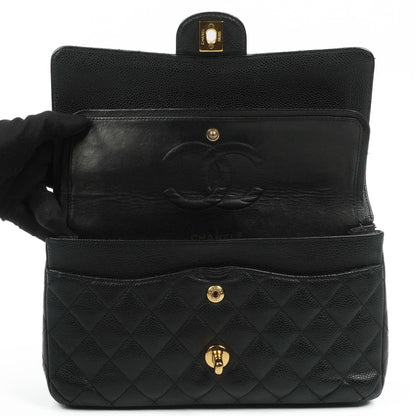 Chanel Classic Medium Double Flap Tasche aus schwarzem gestepptem Caviar-Leder mit 24K vergoldeter Hardware