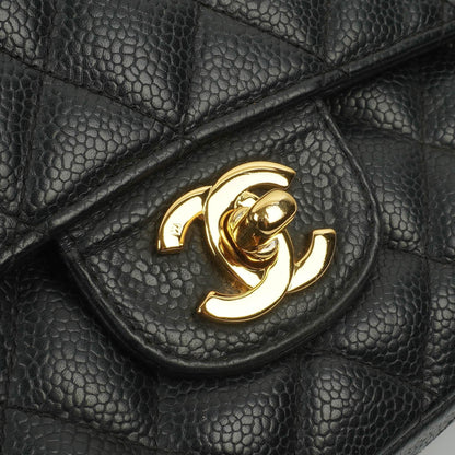 Chanel Classic Medium Double Flap Tasche aus schwarzem gestepptem Caviar-Leder mit 24K vergoldeter Hardware
