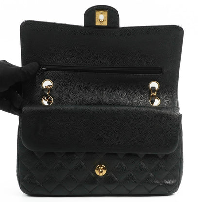 Chanel Classic Medium Double Flap Tasche aus schwarzem gestepptem Caviar-Leder mit 24K vergoldeter Hardware