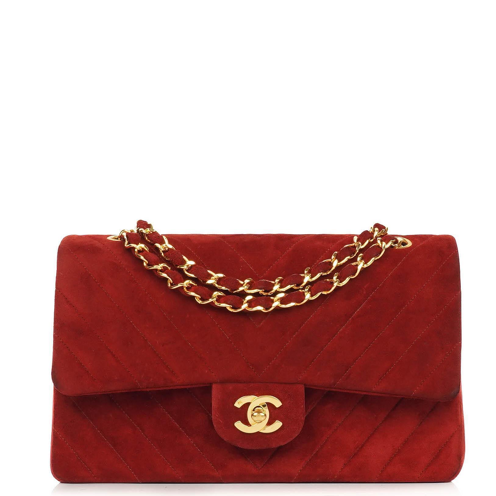 Chanel Classic Medium Double Flap Bag in Rot Gequiltetes Wildleder und 24K Goldbeschläge