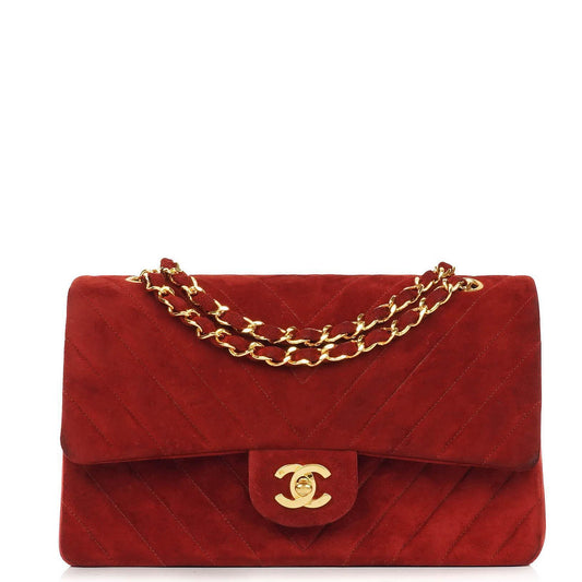 Chanel Classic Medium Double Flap Bag in Rot Gequiltetes Wildleder und 24K Goldbeschläge