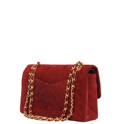 Chanel Classic Medium Double Flap Bag in Rot Gequiltetes Wildleder und 24K Goldbeschläge