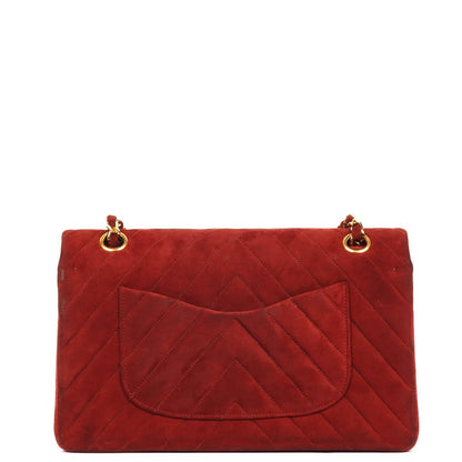 Chanel Classic Medium Double Flap Bag in Rot Gequiltetes Wildleder und 24K Goldbeschläge