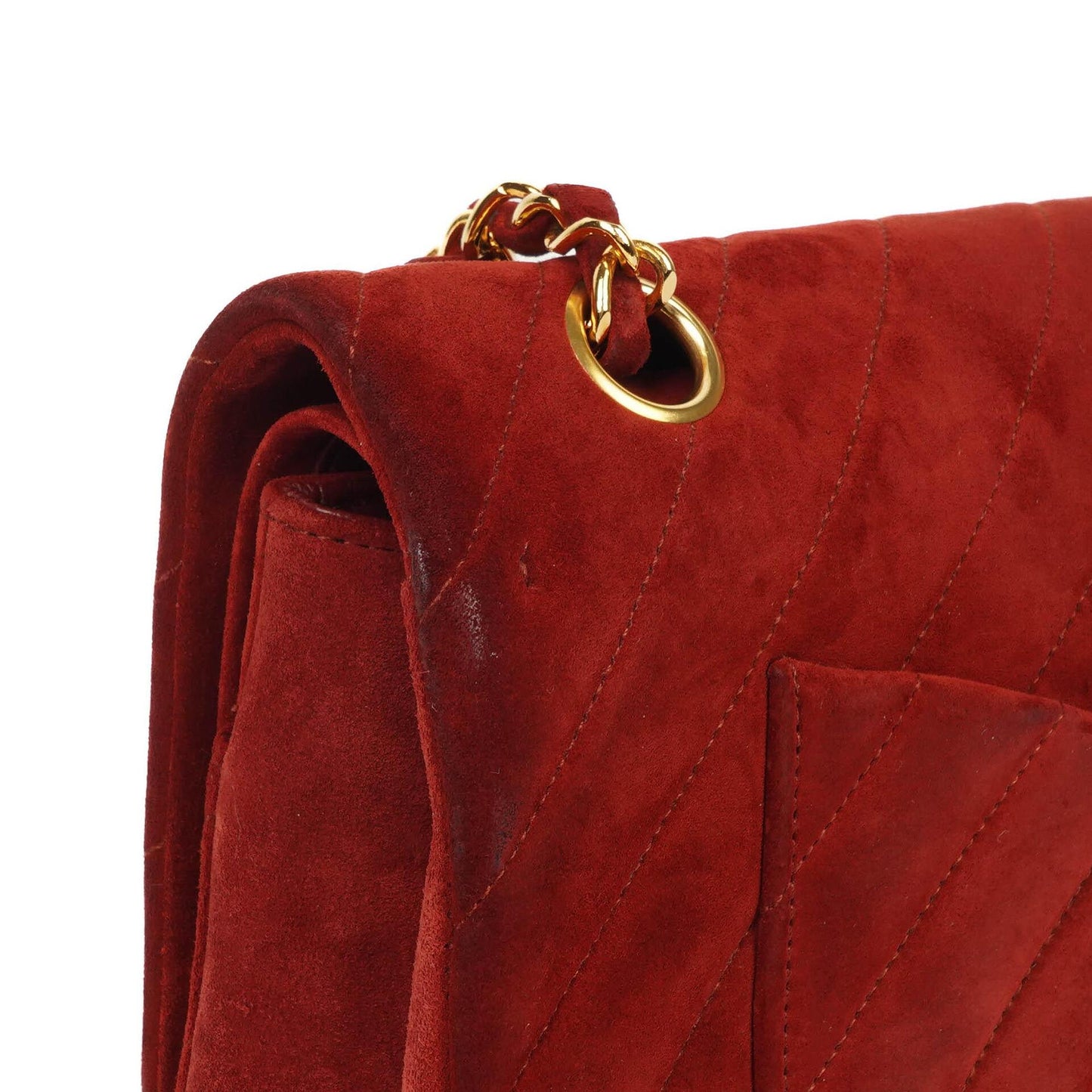 Chanel Classic Medium Double Flap Bag in Rot Gequiltetes Wildleder und 24K Goldbeschläge