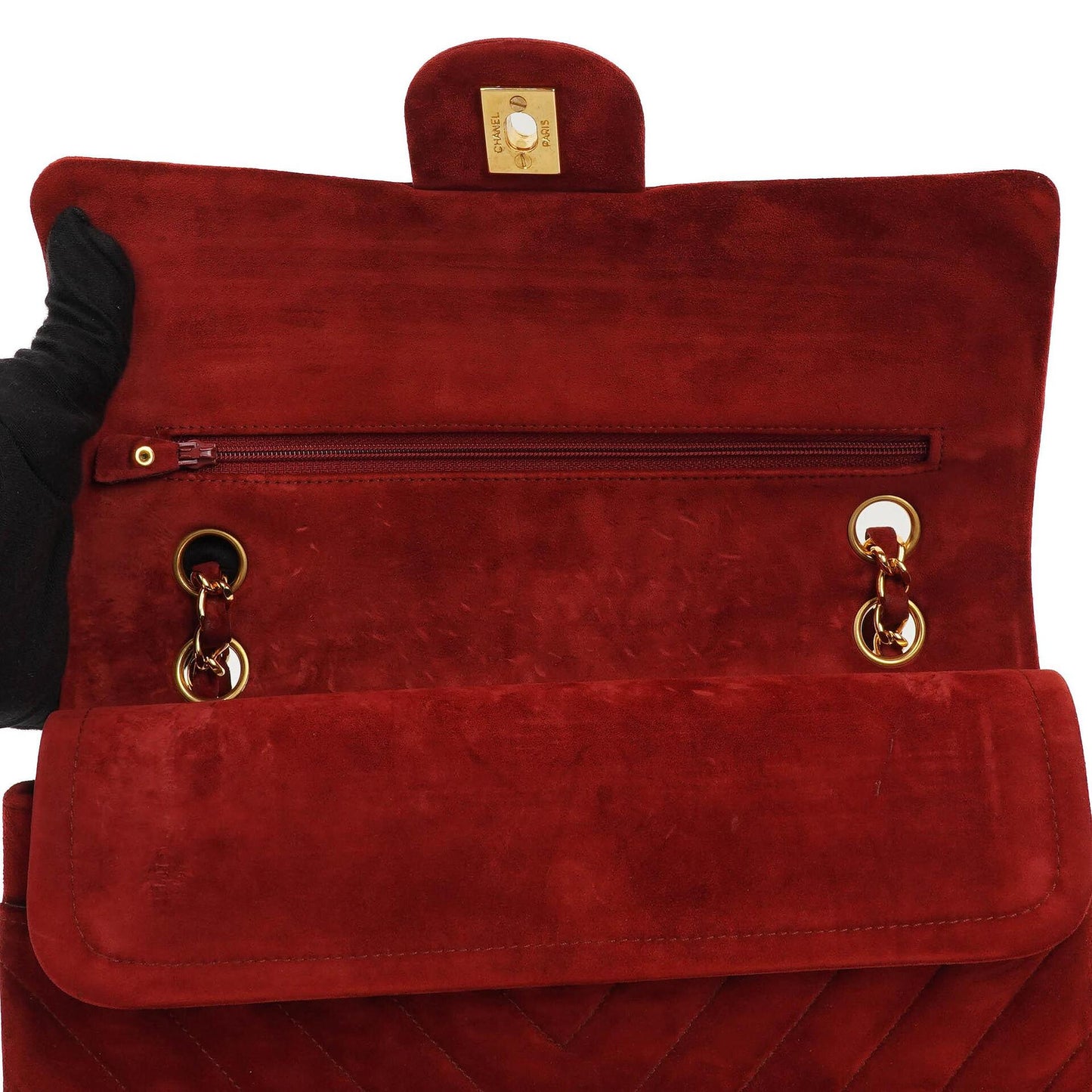 Chanel Classic Medium Double Flap Bag in Rot Gequiltetes Wildleder und 24K Goldbeschläge