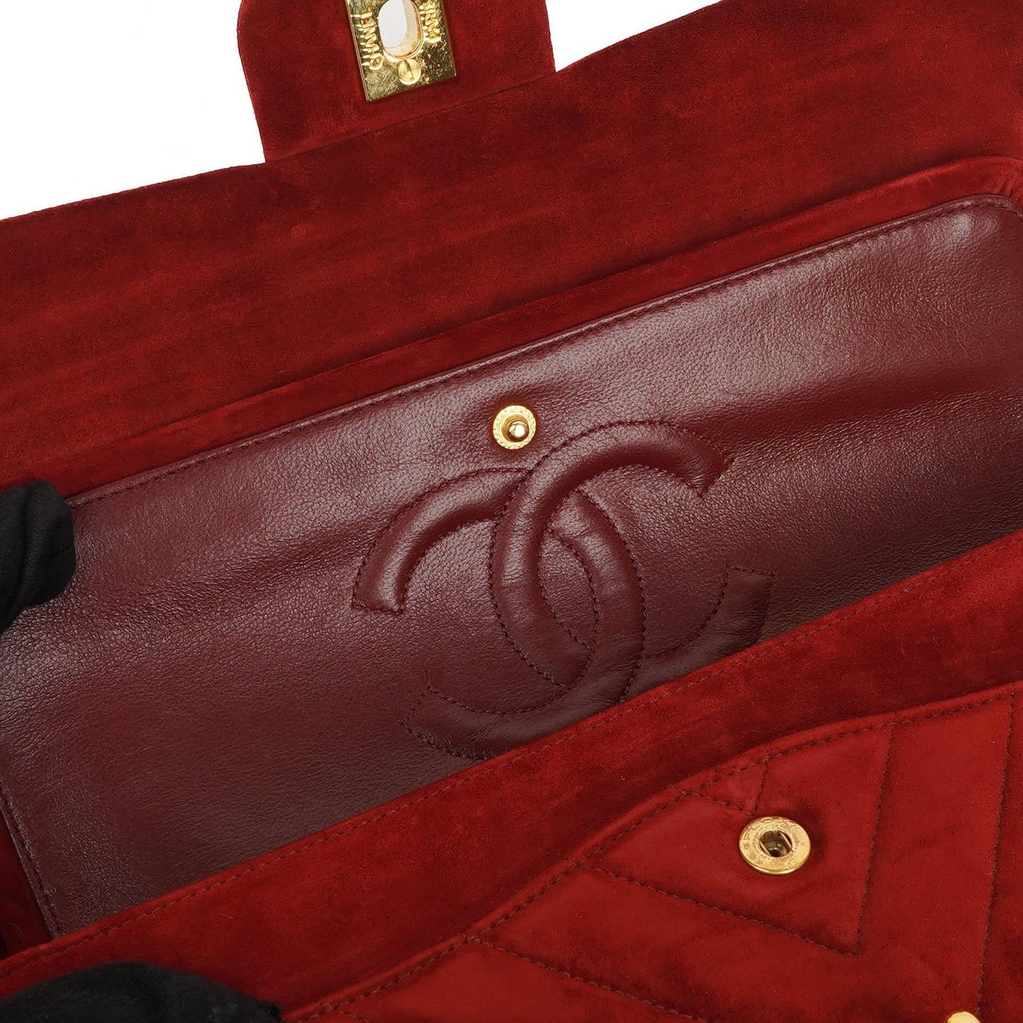Chanel Classic Medium Double Flap Bag in Rot Gequiltetes Wildleder und 24K Goldbeschläge
