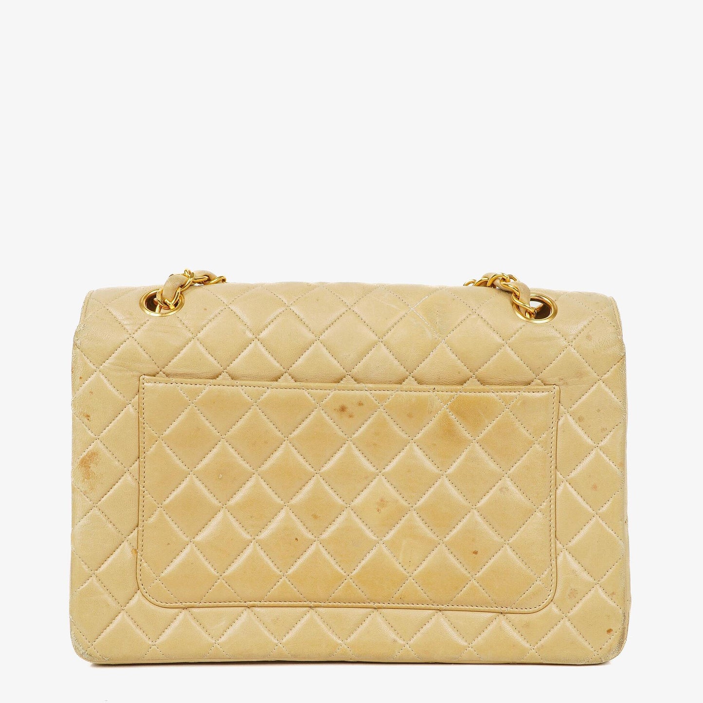 Chanel Classic Medium Single Flap Bag aus beigem gestepptem Leder mit gold- und silberfarbener Kombi-Hardware