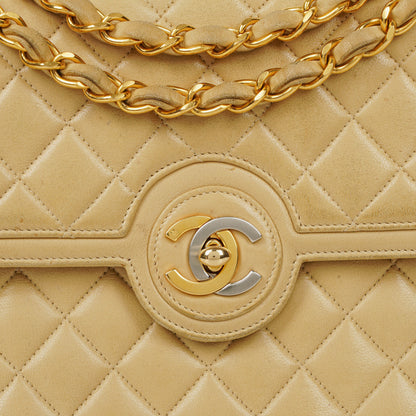 Chanel Classic Medium Single Flap Bag aus beigem gestepptem Leder mit gold- und silberfarbener Kombi-Hardware