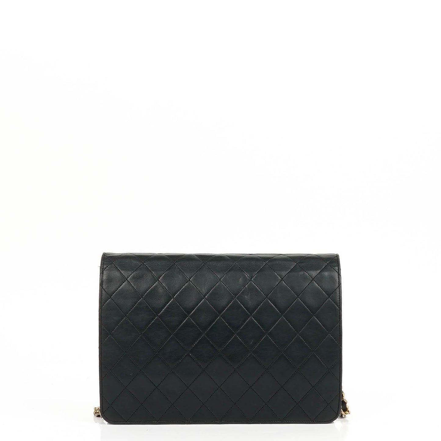 Chanel Klassische Mittlere Einzelklappen Tasche Schwarze Gequiltete Lammleder 24K Goldbeschichtetes Zubehör